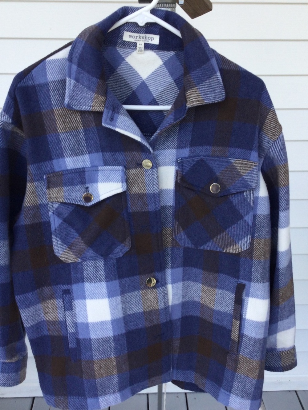 Workshop Republic Clothing Blue Plaid Jacket, Size S/P, Unisex,